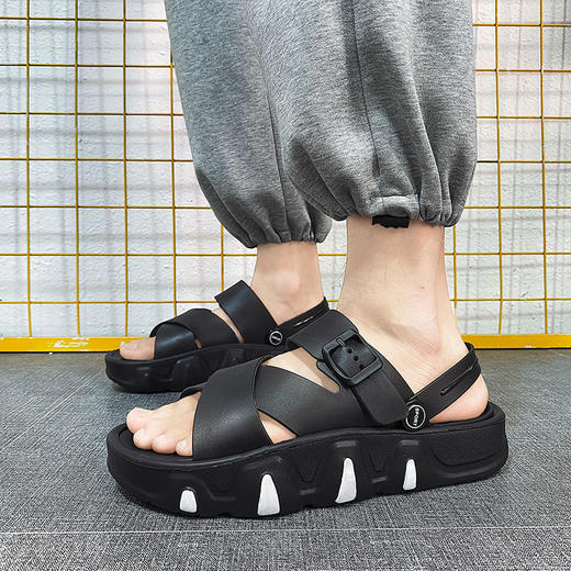 沙滩鞋男士2023新款夏季外穿潮流百搭运动休闲两穿踩屎感皮凉拖鞋sjmh16 商品图7