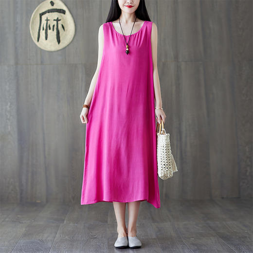 复古文艺纯色舒适背心连衣裙2023春秋女长款裙子宽松打底裙cyl11 商品图2