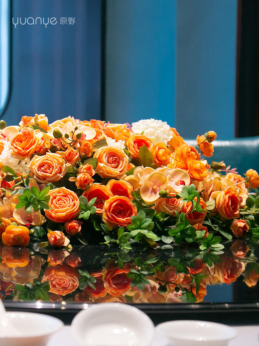 酒店餐桌花大圆桌中间转盘摆花饭店餐厅高端仿真花装饰花艺摆件 商品图4