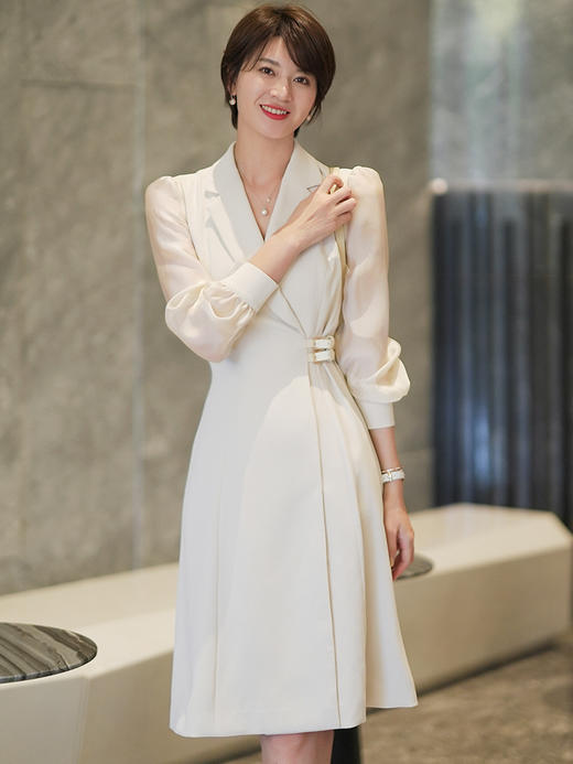西装连衣裙女高级感夏季新款法式气质V领修身职业中长裙子 商品图0