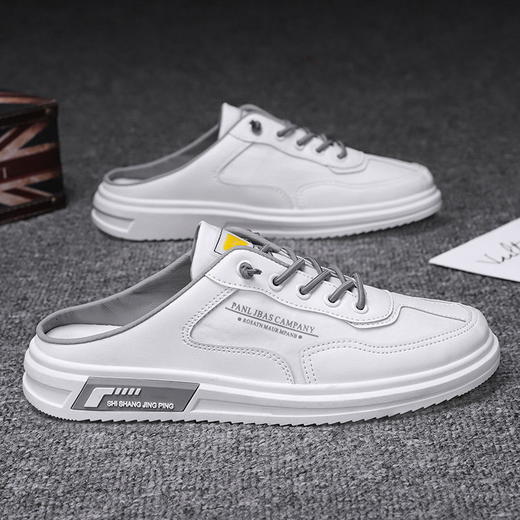 男鞋2023夏季新款半拖鞋男透气潮流小白板鞋男士一脚蹬懒人帆布鞋sjmh12 商品图3