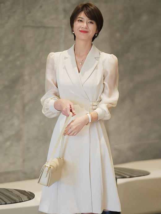 西装连衣裙女高级感夏季新款法式气质V领修身职业中长裙子 商品图3