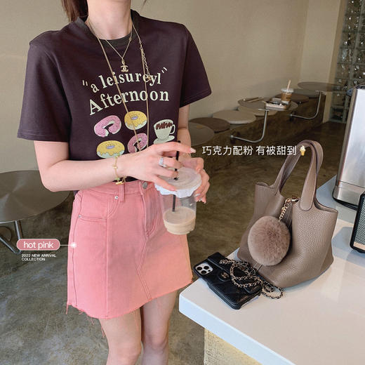 金蘑菇菇【桃桃乌龙】一眼心动小个子粉色牛仔俏皮减龄a字半裙 商品图2