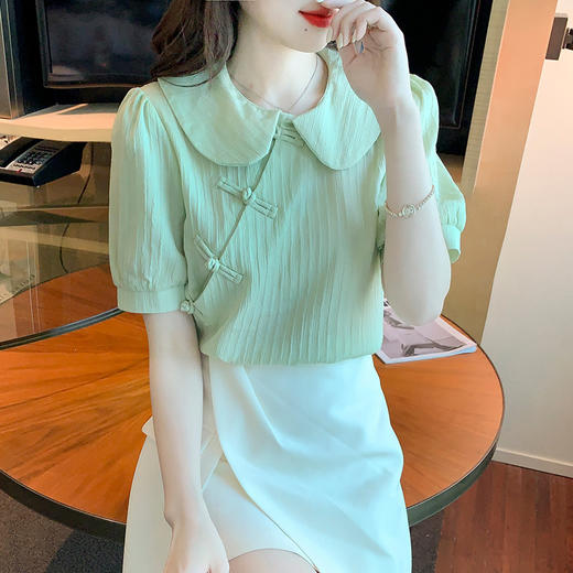 复古中国风，盘扣设计感娃娃领短袖衬衫KQL-9586 商品图3