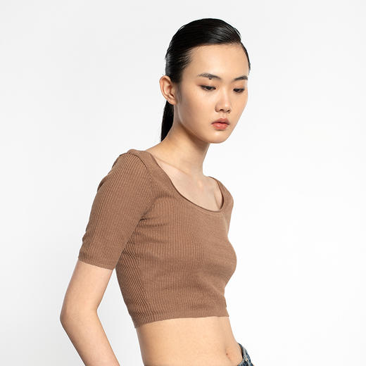 女士2022新款12针双股提花亚麻截短套头衫 商品图2