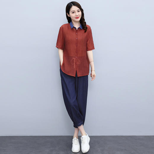 棉麻套装新款大码休闲时尚薄款妈妈显瘦两件套HR-WY08129 商品图1