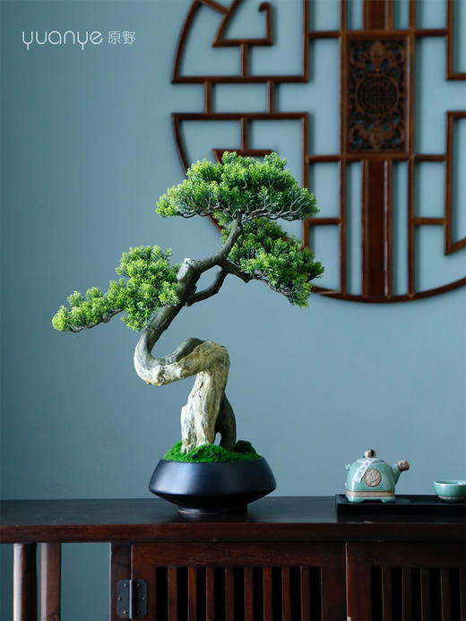 新中式禅意仿真迎客松盆景摆件客厅玄关茶桌酒店软装饰品绿植景观 商品图2