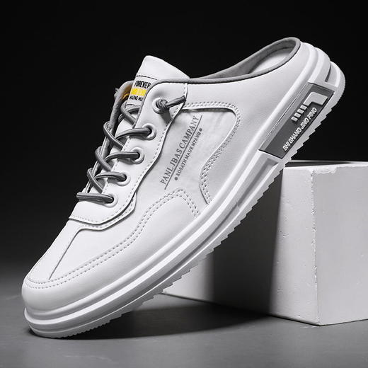 男鞋2023夏季新款半拖鞋男透气潮流小白板鞋男士一脚蹬懒人帆布鞋sjmh12 商品图9