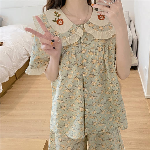 黛唯梵夏季网红日系ins睡衣女宽松睡衣卡通甜美可爱短袖短裤两件套装女 商品图0