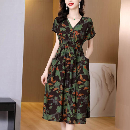 AHMylxz1725连衣裙时尚气质优雅复古印花长裙 商品图1