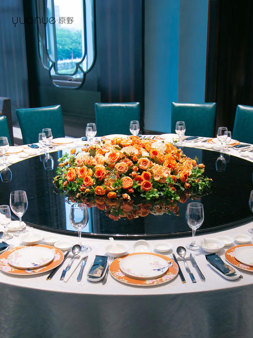 酒店餐桌花大圆桌中间转盘摆花饭店餐厅高端仿真花装饰花艺摆件 商品图1