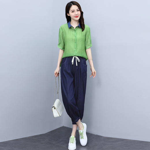 棉麻套装新款大码休闲时尚薄款妈妈显瘦两件套HR-WY08129 商品图2
