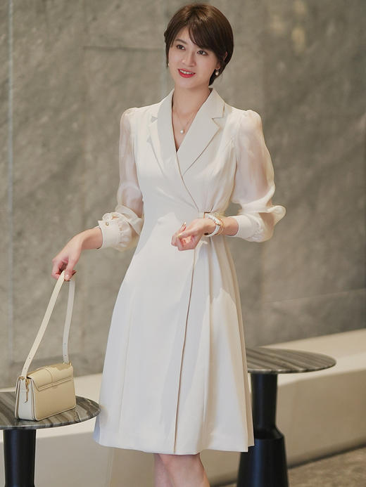西装连衣裙女高级感夏季新款法式气质V领修身职业中长裙子 商品图1