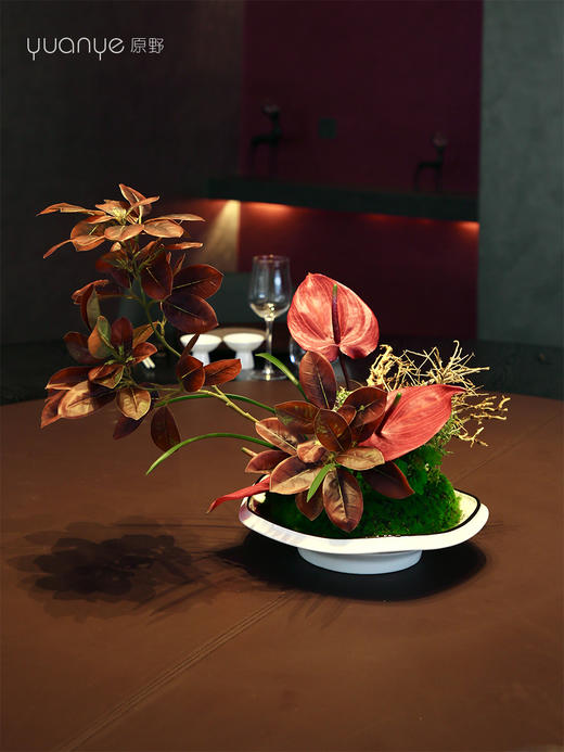 酒店圆桌转盘高端仿真花餐桌花摆花茶室客厅玄关摆件假花摆设餐厅 商品图3