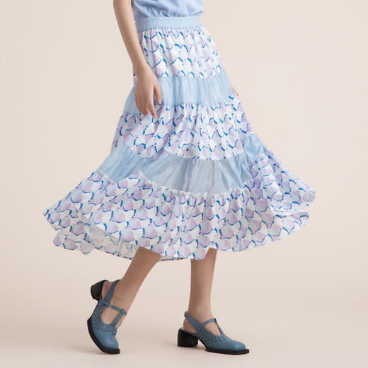 谜底棉麻半身裙2022夏新款银杏叶印花度假仙女气质裙子222MB0720 商品图1