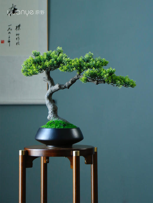 新中式禅意仿真迎客松盆景摆件客厅玄关茶桌酒店软装饰品绿植景观 商品图1