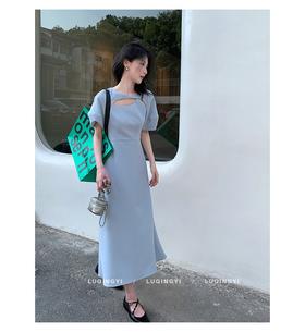 （清仓现货）【社群供V】2022夏季新品 设计感假两件小众气质高腰连衣裙