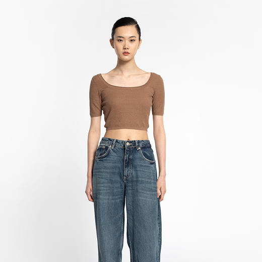 女士2022新款12针双股提花亚麻截短套头衫 商品图1