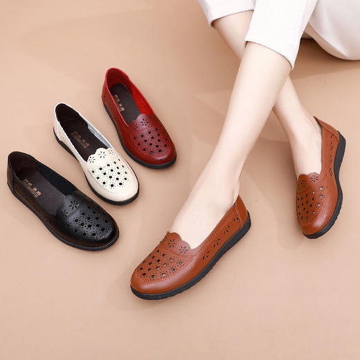 软底凉鞋夏季透气镂空皮鞋防滑平底中老年女鞋老人洞洞鞋sjmh04 商品图2