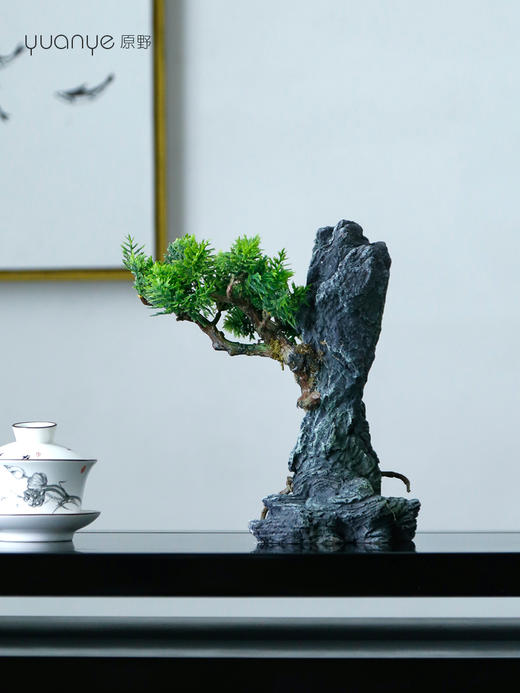 新中式仿真盆景观迎客松摆件玄关客厅酒店办公室酒店茶桌软装造景 商品图2