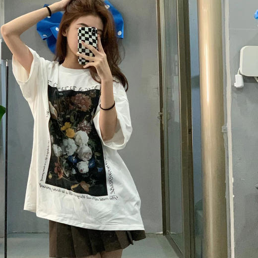 【美式复古花卉短袖T恤，时尚美观】黛唯梵爆款纯棉T恤，2022新款，小众设计上衣热卖 商品图7