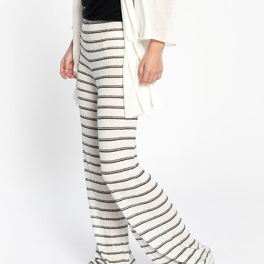 女士2022夏季新款绢丝混纺条纹长裤 商品图2