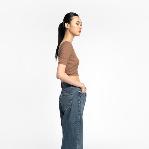 女士2022新款12针双股提花亚麻截短套头衫 商品图3