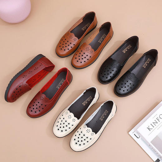 软底凉鞋夏季透气镂空皮鞋防滑平底中老年女鞋老人洞洞鞋sjmh04 商品图7