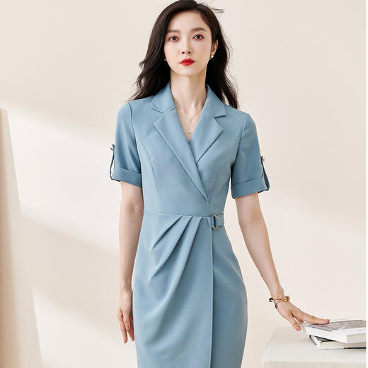 剩S/M/L/XXL 米思阳2025夏季新款纯色气质淑女包臀裙子知性显瘦短袖连衣裙1552 商品图1