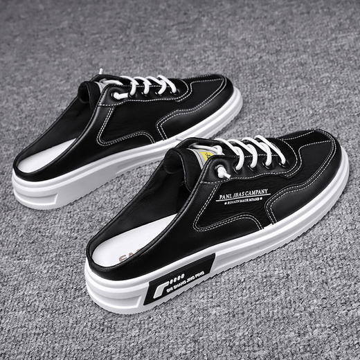 男鞋2023夏季新款半拖鞋男透气潮流小白板鞋男士一脚蹬懒人帆布鞋sjmh12 商品图2