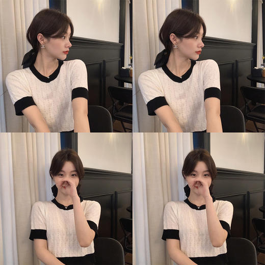 金蘑菇菇【新季茶花】镂空超细羊毛早春法式小众别致针织短上衣 商品图4