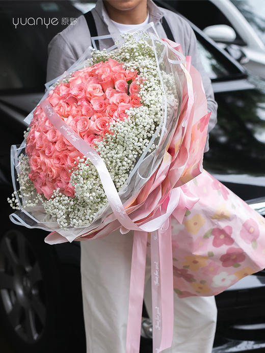（3种颜色可选）99朵红玫瑰粉玫瑰香槟玫瑰韩式花束 商品图0