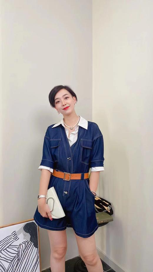 QG7285#可拆卸Polo领连体牛仔短裤 商品图0