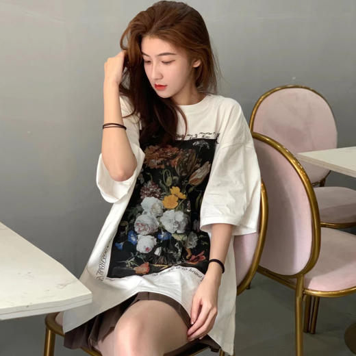 【美式复古花卉短袖T恤，时尚美观】黛唯梵爆款纯棉T恤，2022新款，小众设计上衣热卖 商品图8