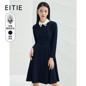 EITIE爱特爱春款新品翻领百衬衫领拼接百搭时尚通勤收腰显瘦连衣裙A2207909