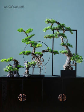 新中式仿真盆景观迎客松摆件玄关客厅酒店办公室酒店茶桌软装造景