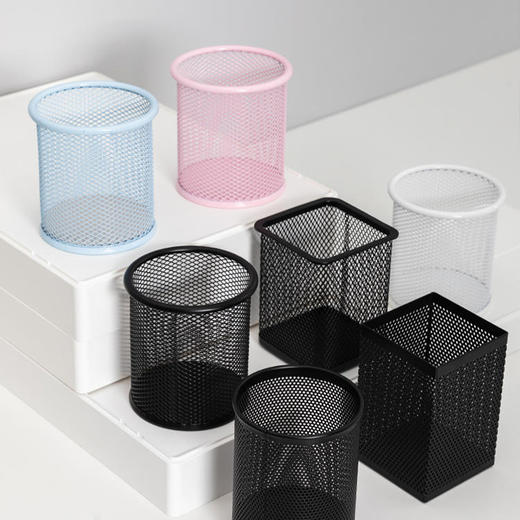 【仅供集采】12个/盒得力笔筒圆形金属网格笔插文具商务笔类收纳简约网纹创意时尚化妆刷收纳筒笔盒大容量多功能简约办公用品 商品图2