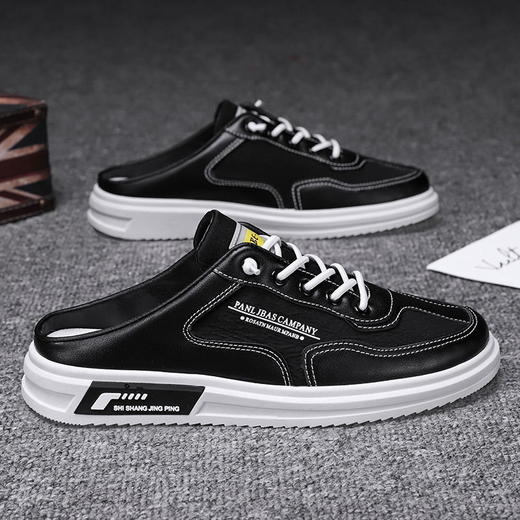 男鞋2023夏季新款半拖鞋男透气潮流小白板鞋男士一脚蹬懒人帆布鞋sjmh12 商品图5