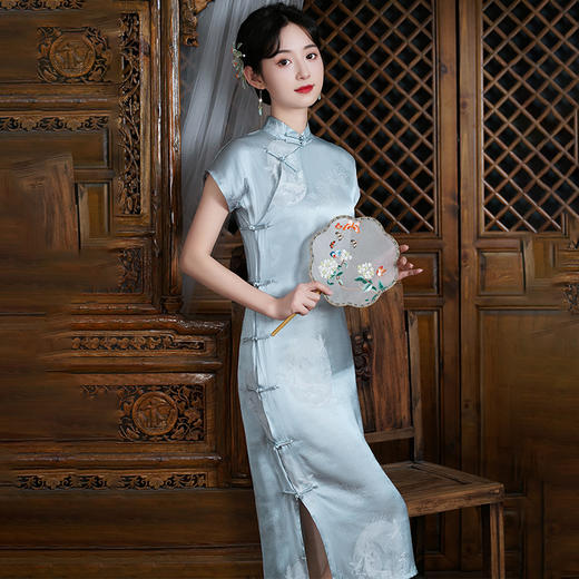 SWX8115 古法一片式全开襟旗袍年轻款少女2022新款夏季长款连衣裙 商品图2