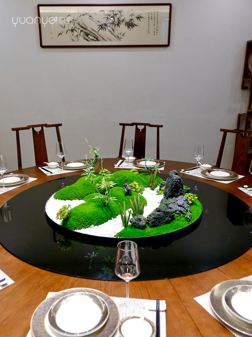 酒店餐桌花摆花高端新中式大圆桌装饰摆件餐厅中间转盘造景微景观 商品图0