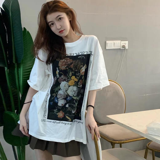 【美式复古花卉短袖T恤，时尚美观】黛唯梵爆款纯棉T恤，2022新款，小众设计上衣热卖 商品图6