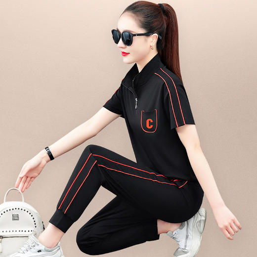SP-BFB29260 品牌运动女装套装夏季2022年新款时尚韩版立领显瘦休闲衣服两件套 商品图2