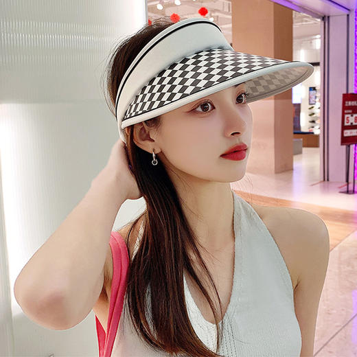 【爆款全网的时尚遮阳帽】晚晚同款旗格子防晒帽 防晒指数UPF50+配防风绳 出街百搭利器 有效阻隔95%以上紫外线 商品图4