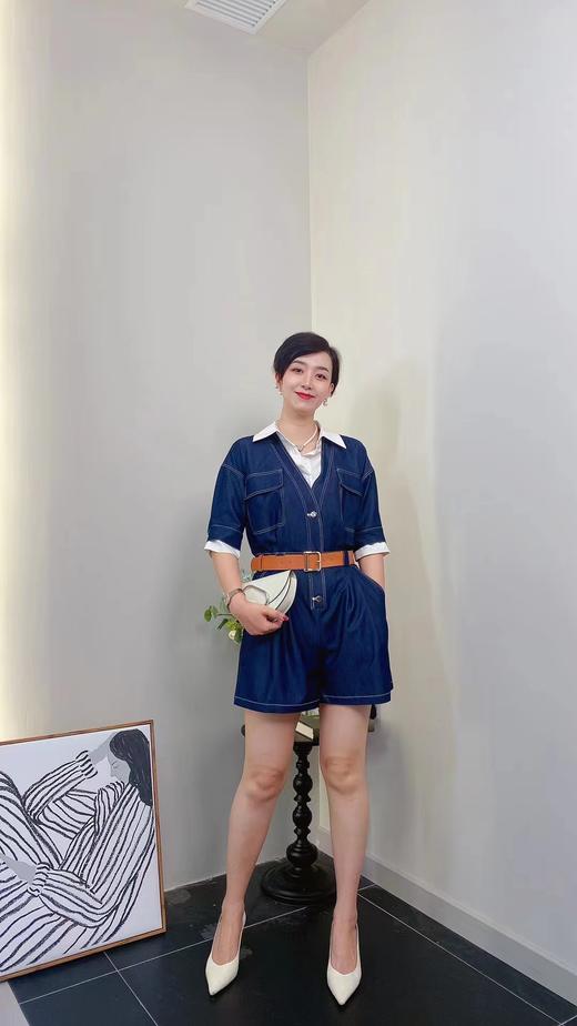 QG7285#可拆卸Polo领连体牛仔短裤 商品图1