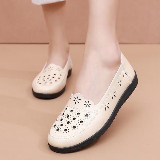 软底凉鞋夏季透气镂空皮鞋防滑平底中老年女鞋老人洞洞鞋sjmh04 商品图6