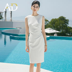 AD无袖连衣裙女夏时尚气质白色礼服裙宴会小洋装修身显瘦背心裙子