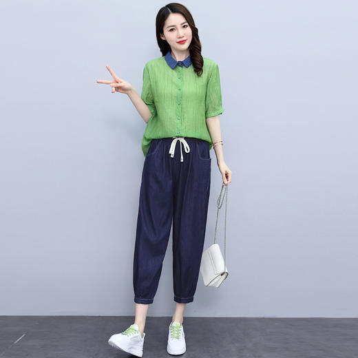 棉麻套装新款大码休闲时尚薄款妈妈显瘦两件套HR-WY08129 商品图0