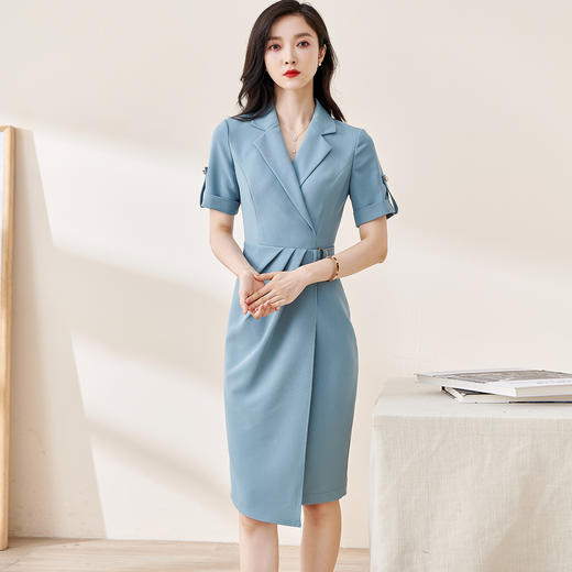 剩S/M/L/XXL 米思阳2025夏季新款纯色气质淑女包臀裙子知性显瘦短袖连衣裙1552 商品图2