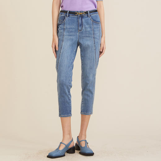 谜底牛仔裤女2022夏季新款复古高腰显瘦减龄休闲裤222MK0563 商品图0