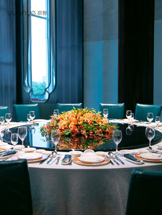 酒店餐桌花大圆桌中间转盘摆花饭店餐厅高端仿真花装饰花艺摆件 商品图0